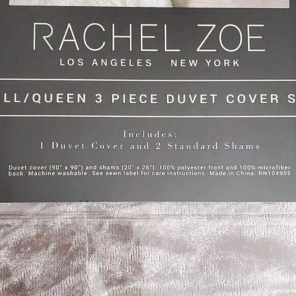 NWT RACHEL ZOE 3-Pc Soft Crushed Velvet Duvet Cover Full/Queen Set - Picture 5 of 6